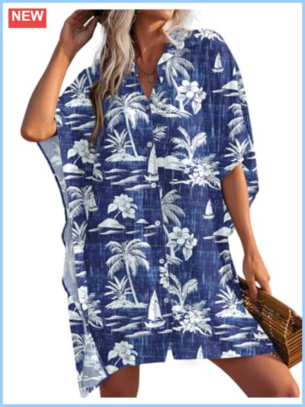 Ekouaer Womens Swim Cover Up Button Down Oversized 100% Rayon Beach Kimono